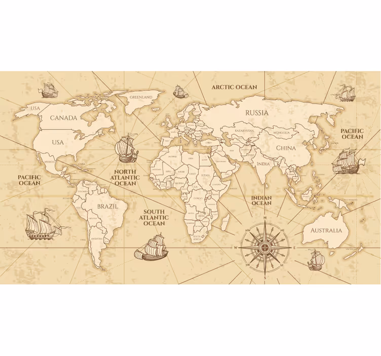 Papel pintado salón mapamundi tonos sepia - TenVinilo