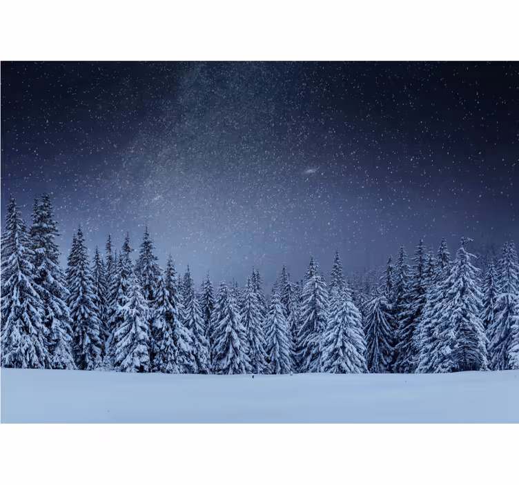 Papel mural naturaleza paisaje de pinos nevados - TenVinilo