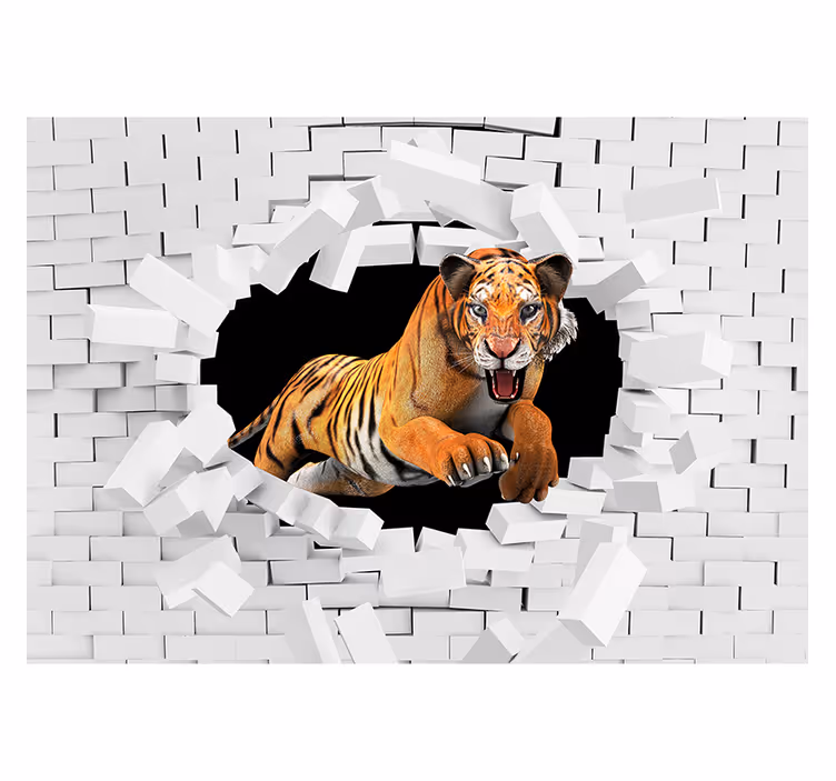 Mural de animales tigre saltando - TenVinilo