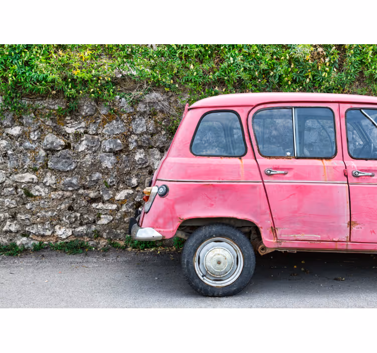 Papel mural vehículos coche vintage rosa - TenVinilo