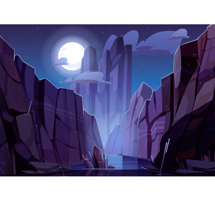 Papel mural paisajes paisaje rocoso iluminado por la luna - TenVinilo