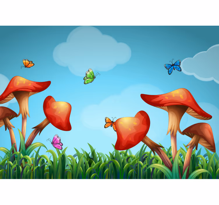 Papel mural naturaleza jardín de hongos fantasioso - TenVinilo