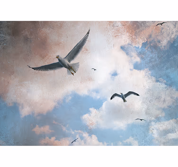 Mural de animales gaviotas en vuelo - TenVinilo