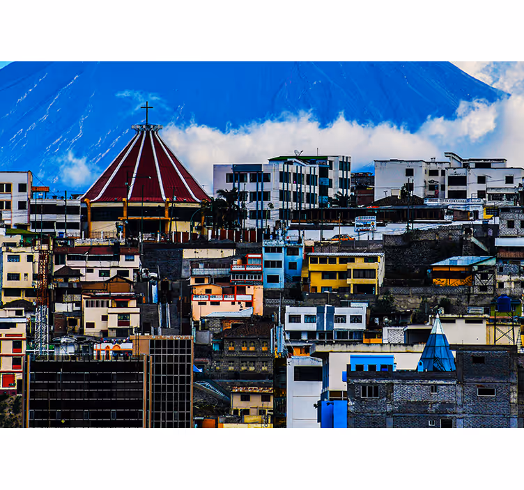 Papel mural ciudades paisaje urbano con volcán - TenVinilo