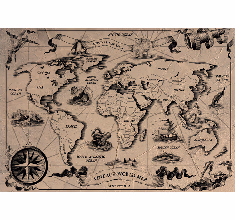 Papel mural mapamundi mapa mundial vintage - TenVinilo