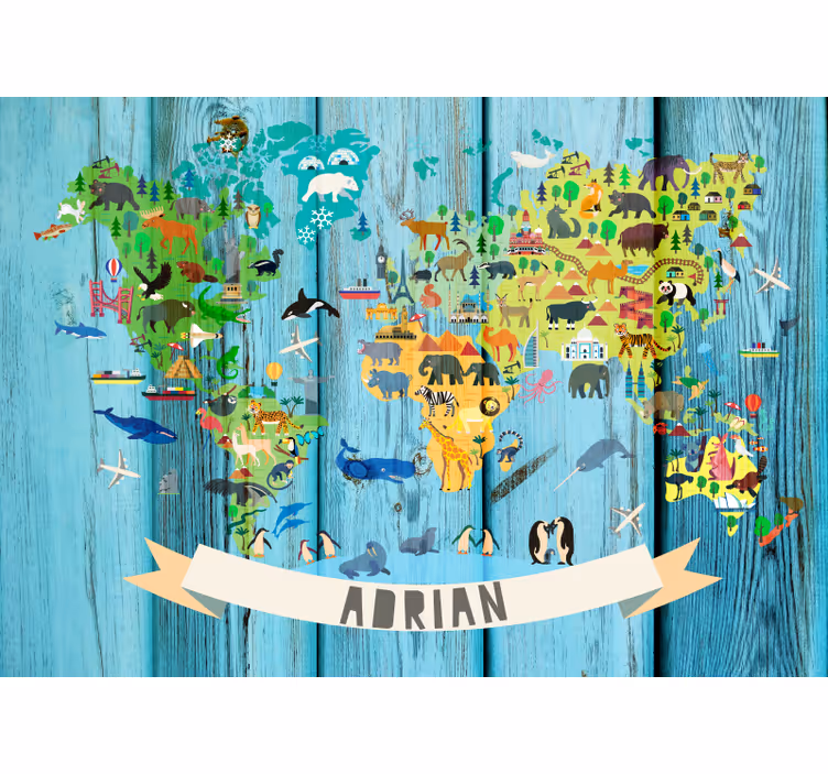 Mural mapamundi Política azul para niños - TenVinilo