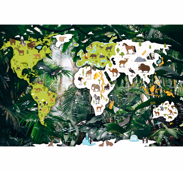 Papel mural mapamundi mapa de animales - TenVinilo