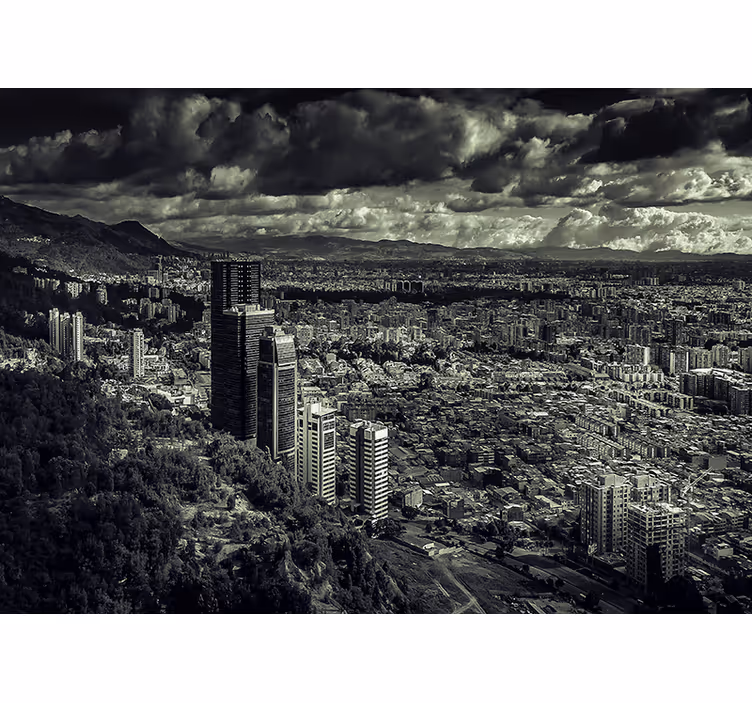 Papel mural ciudades paisaje urbano con vista a la montaña - TenVinilo