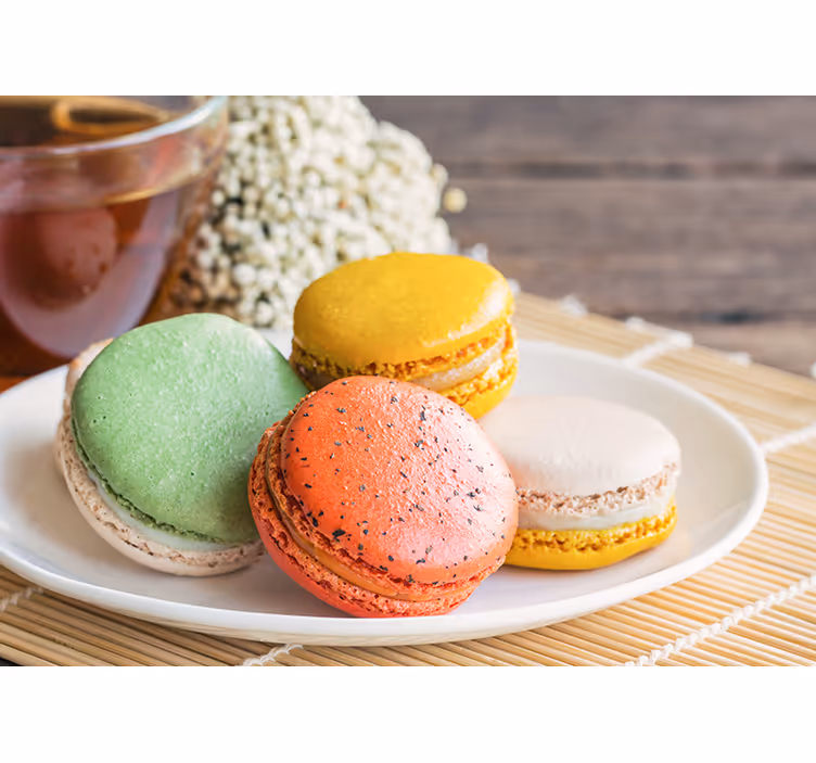 Papel mural frases delicias de macarons coloridos - TenVinilo