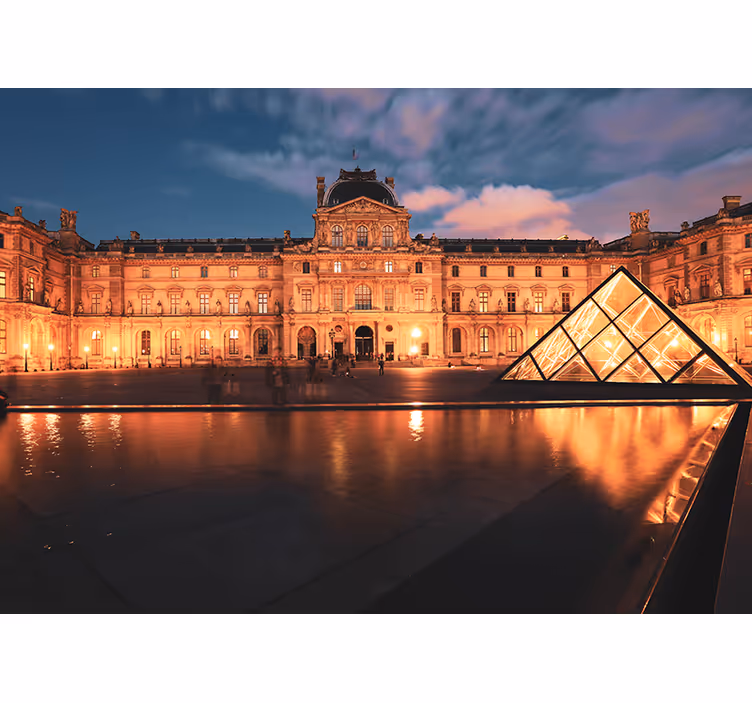 Papel mural ciudades pirámide del louvre de noche - TenVinilo