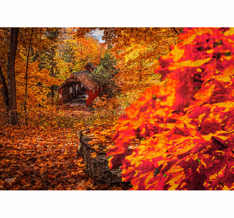 Papel mural paisajes paisaje de cabaña en otoño - TenVinilo