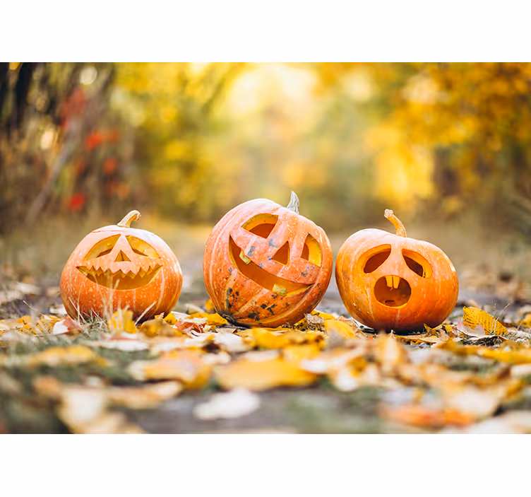 Papel mural Halloween caras de calabaza talladas - TenVinilo