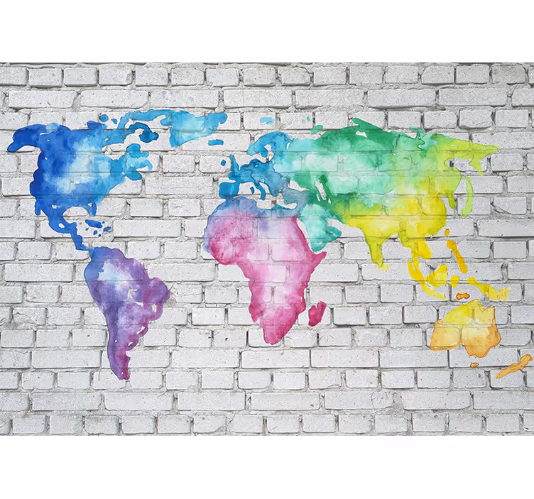 Papel mural mapamundi mapa mundial acuarelado - TenVinilo