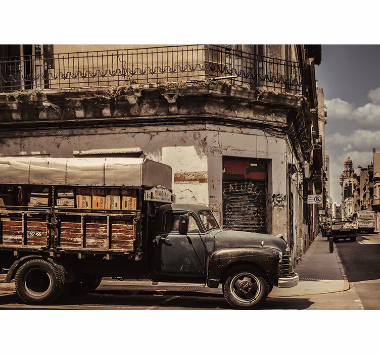 Papel mural ciudades camión vintage en la calle - TenVinilo