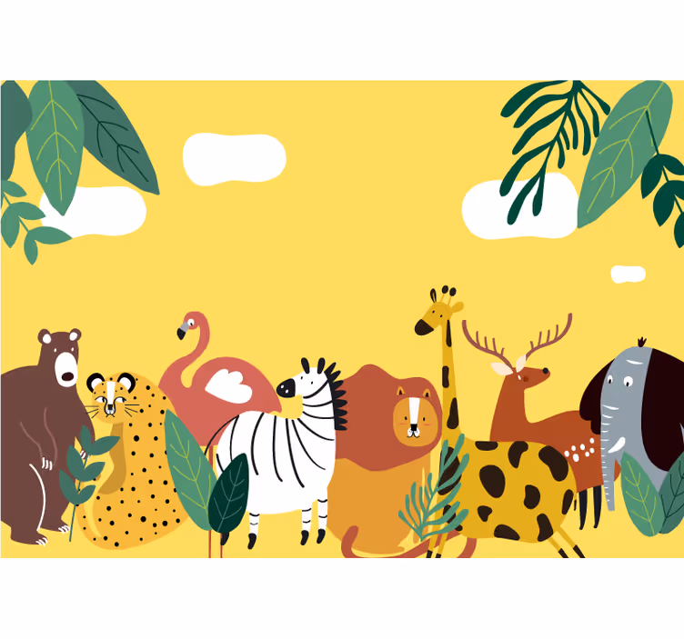 Mural de animales procesión de criaturas vibrantes - TenVinilo