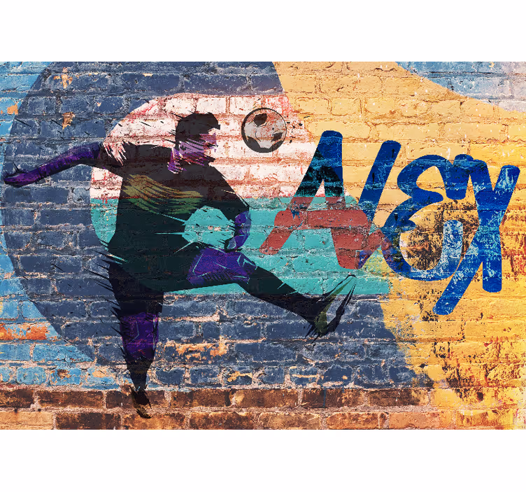 Mural graffiti jugador de fútbol en acción - TenVinilo