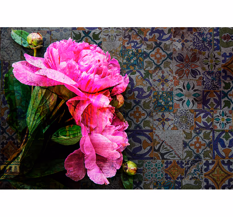 Papel mural de amapolas detalle floral de peonía - TenVinilo