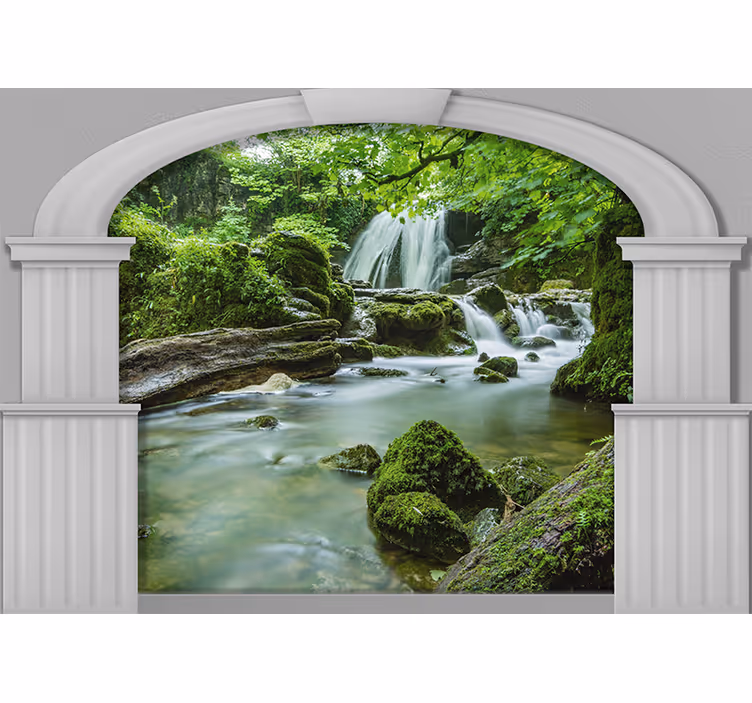 Papel mural naturaleza escena de cascada suave - TenVinilo