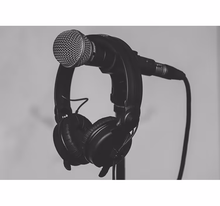 Papel mural música micrófono y auriculares - TenVinilo
