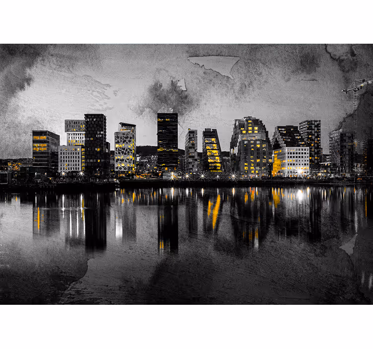 Papel mural ciudades reflexión del horizonte moderno - TenVinilo