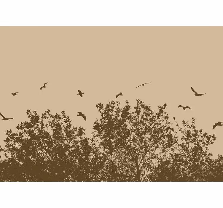 Papel mural naturaleza silueta de pájaros voladores - TenVinilo