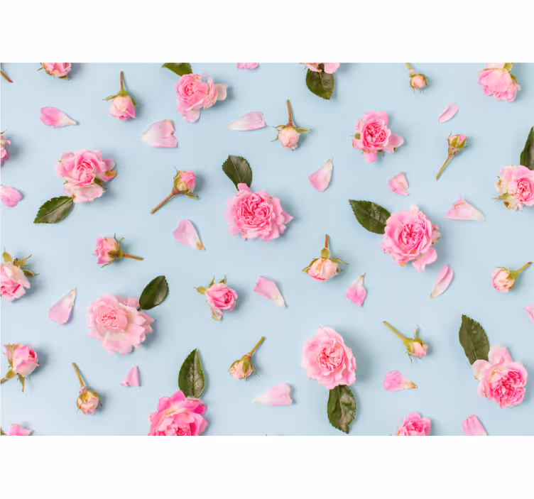 Papel mural flores rosas pegadas a la superficie - TenVinilo