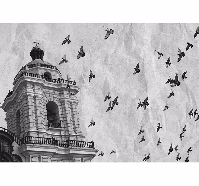 Papel mural ciudades torre histórica de aves - TenVinilo