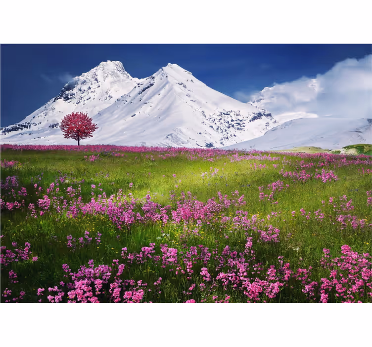Papel mural naturaleza montañas nevadas florecen - TenVinilo
