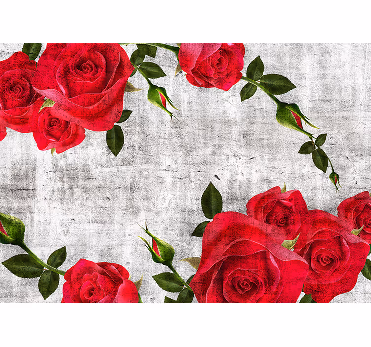 Papel mural flores arreglo de rosas rojas - TenVinilo