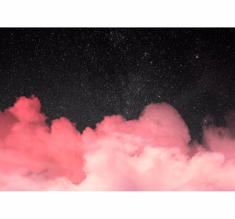 Papel mural montaña nubes rosadas estrelladas - TenVinilo