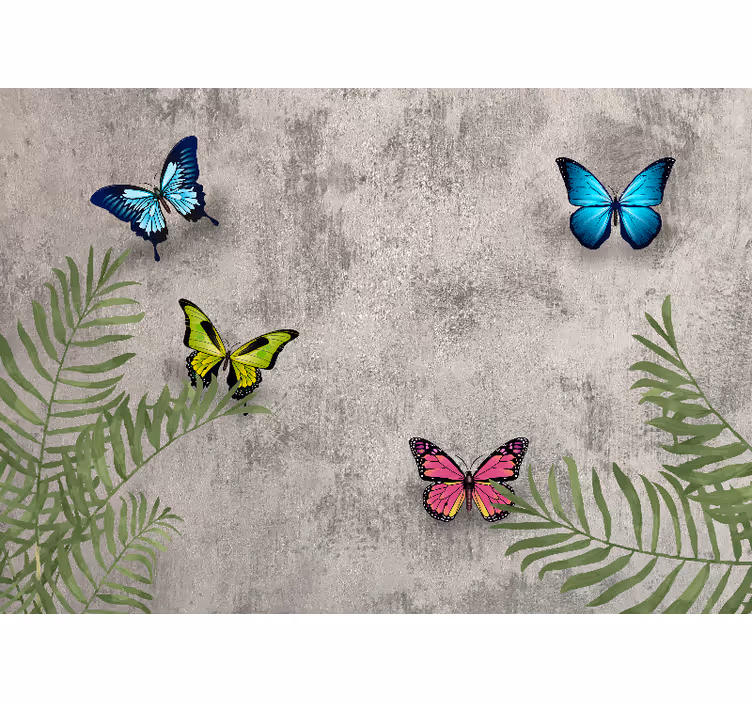 Papel mural flores mariposas y hojas - TenVinilo