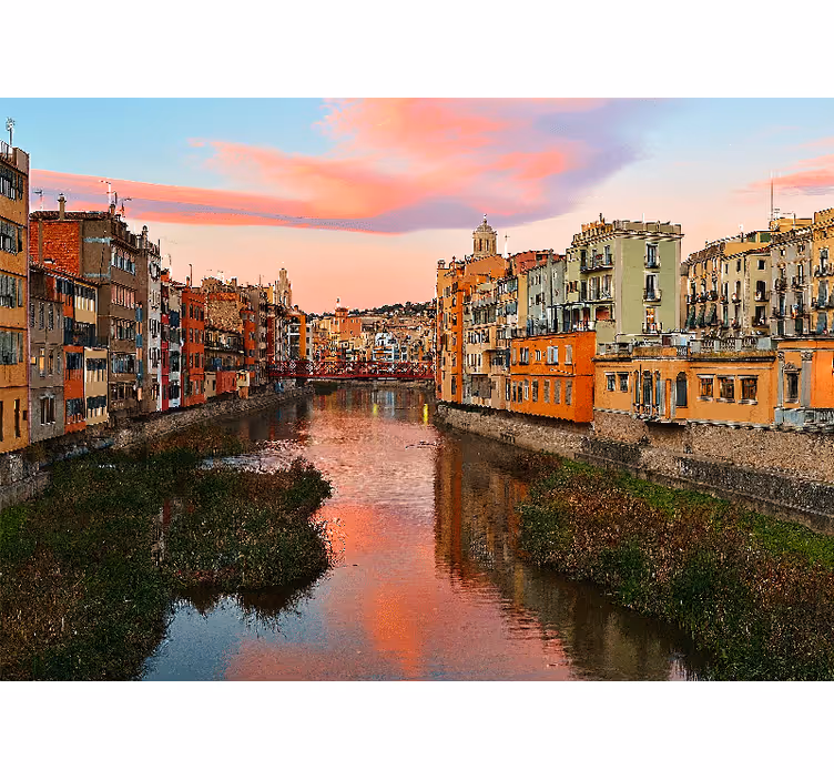 Papel mural ciudades girona atardecer en el río - TenVinilo