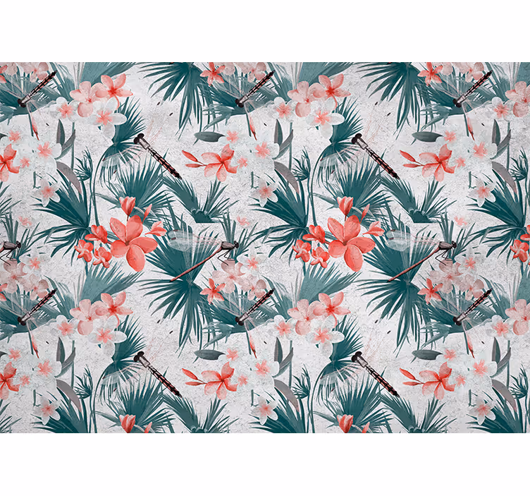 Papel mural flores diseño floral tropical - TenVinilo