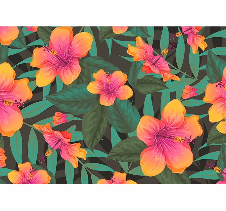 Papel mural flores hibiscos vibrantes - TenVinilo