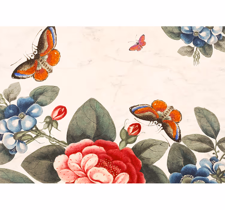 Papel mural flores insectos y flores en movimiento - TenVinilo
