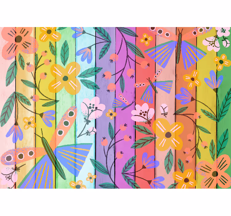 Papel mural flores motivos botánicos vibrantes - TenVinilo