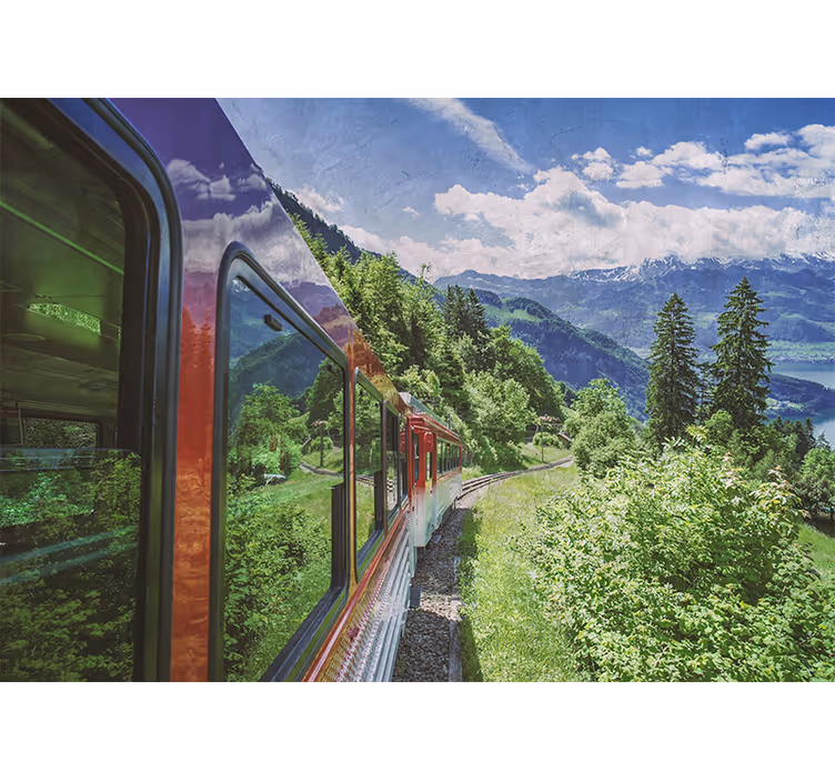 Papel mural paisajes viaje en tren por montañas - TenVinilo