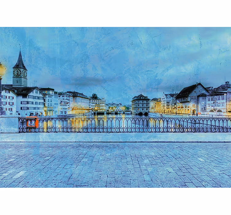 Papel mural ciudades vista del río de zúrich - TenVinilo