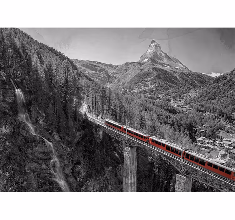 Papel mural ciudades tren encantador de montaña - TenVinilo