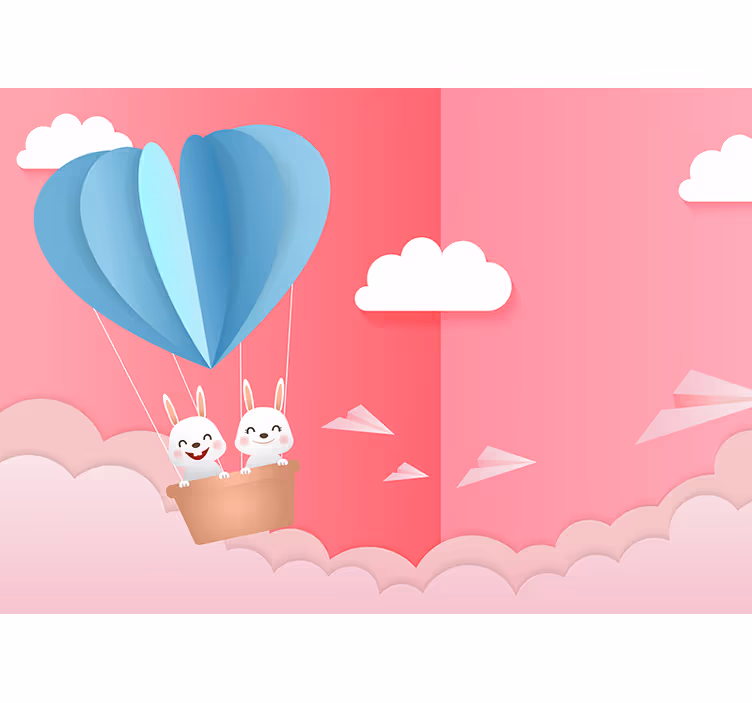 Mural de amor globos y conejitos - TenVinilo