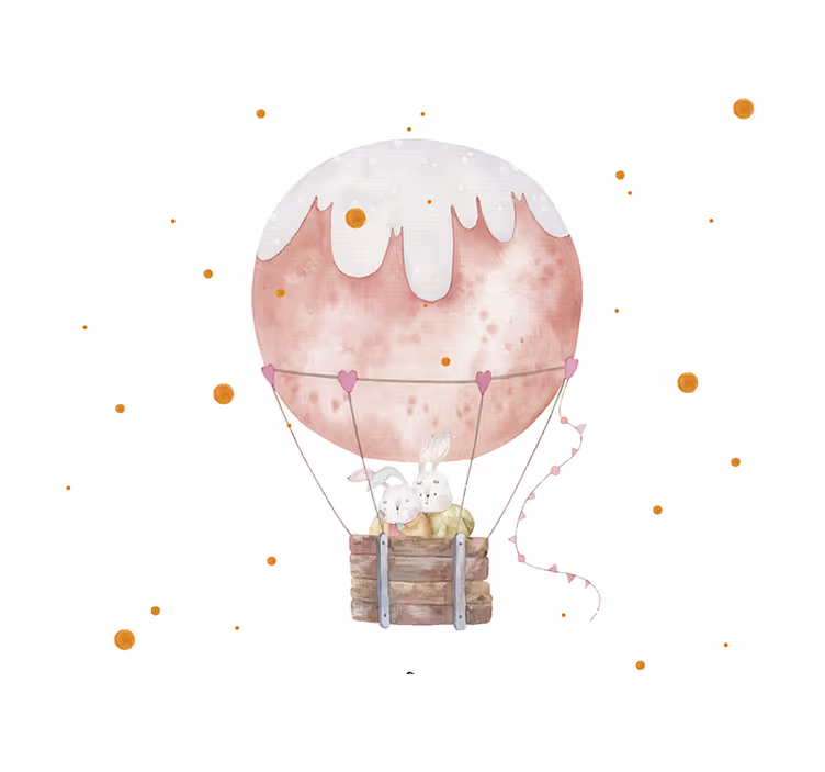 Mural infantil Lindos rappits abrazándose en un globo - TenVinilo