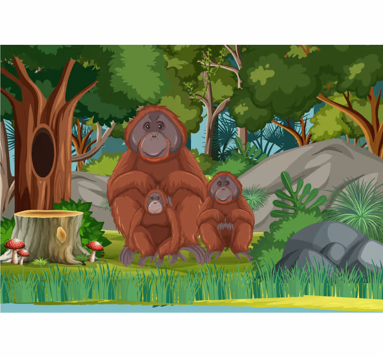 Mural para salón Paisaje natural de selva y animales. - TenVinilo