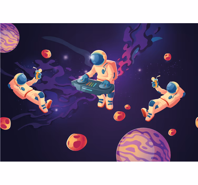 Mural infantil Atasco de astronautas de dibujos animados - TenVinilo