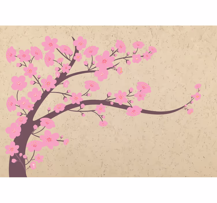 Fotomural 3D Flores rosadas con fondo beige - TenVinilo