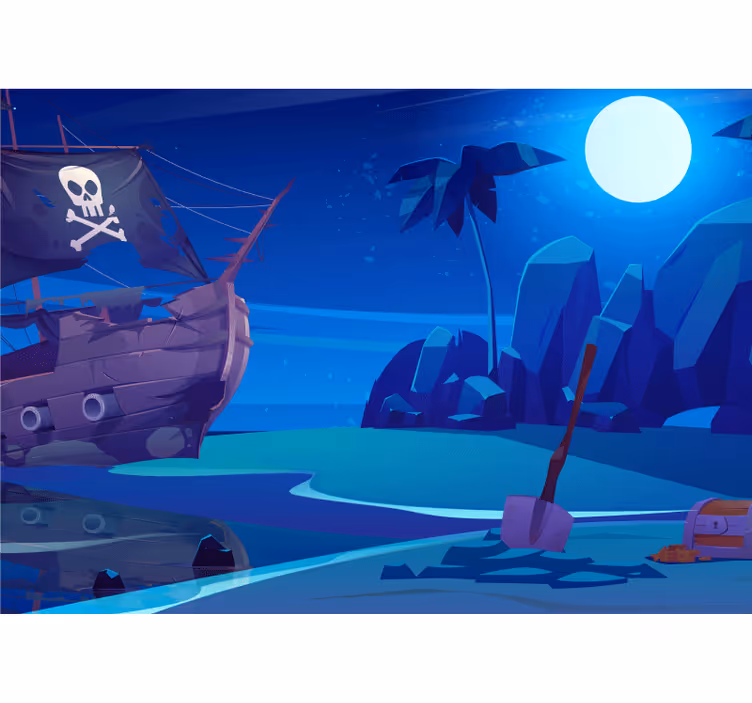 Fotomural fantasía Barco pirata de dibujos animados en la noche - TenVinilo