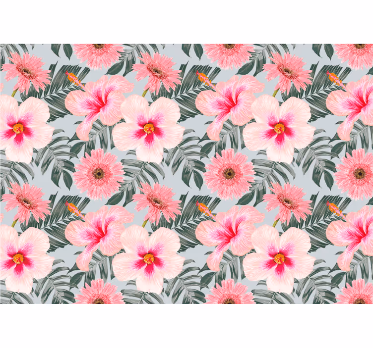 Papel mural flores patrón floral rosa - TenVinilo