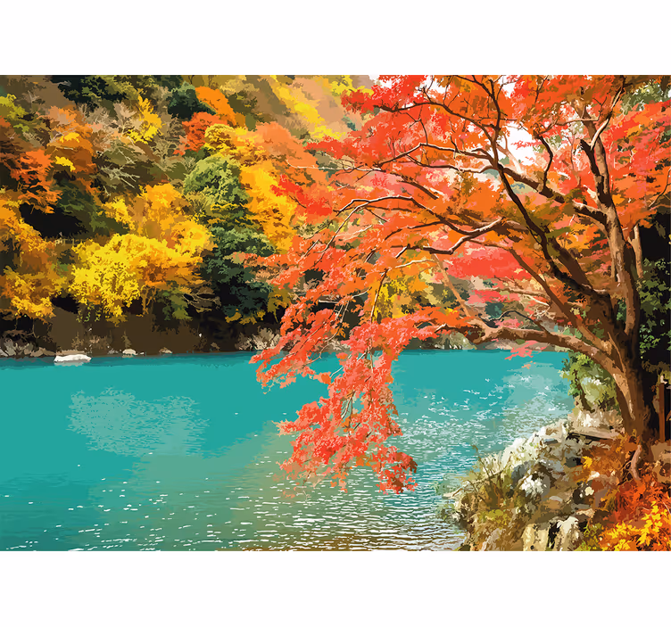 Papel mural naturaleza paisajes otoñales vibrantes - TenVinilo