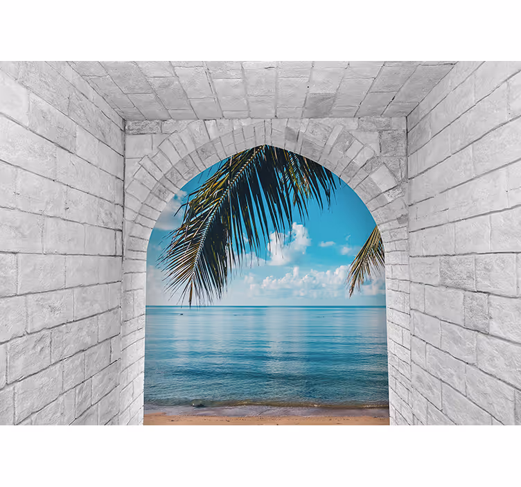 Fotomural 3D Arcos antiguos con vistas al mar - TenVinilo