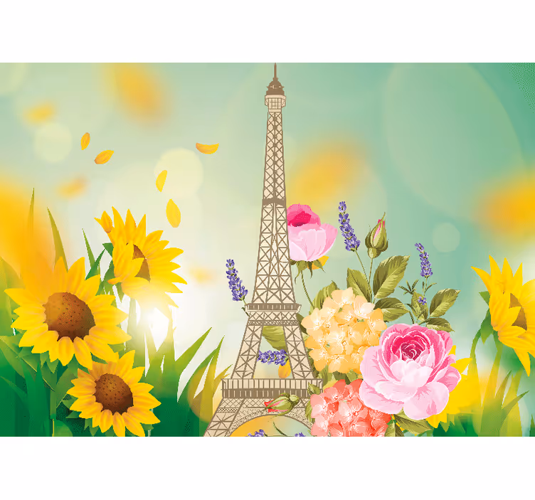 Papel mural parís flores de la torre eiffel - TenVinilo