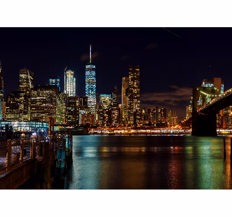 Papel mural new york paisaje nocturno de manhattan - TenVinilo